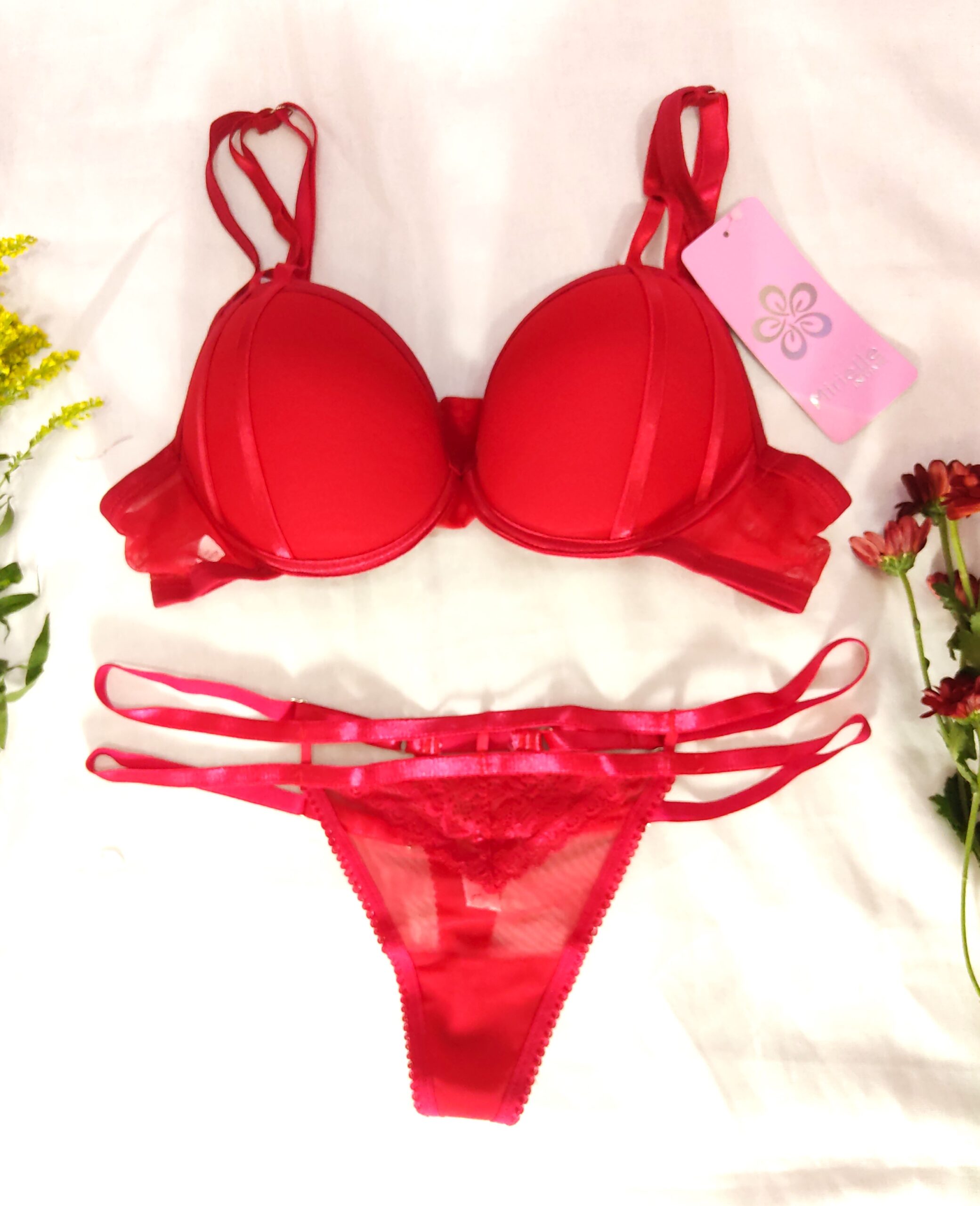 Conjunto Rojo 2 piezas ropa interior con encaje